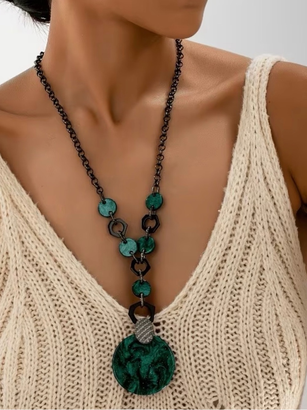Turquoise Epoxy Pendant Statement Necklace New